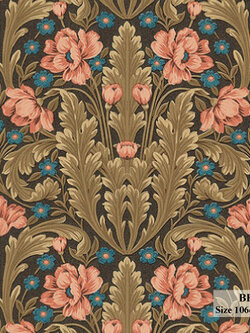 วอลเปเปอร์ลายดอกไม้สีชมพู พื้นสีเทา BES8-B105W