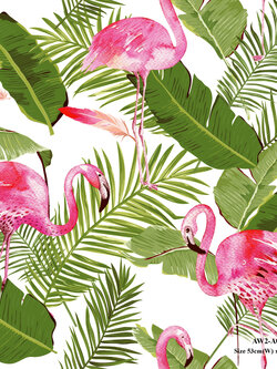 วอลเปเปอร์ลายใบไม้ พื้นขาว นกสีแดง AW2-A03