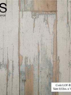 วอลเปเปอร์ลายแผ่นไม้เก่าโทนสีครีมแกมฟ้าเขียว LOF-B36