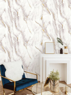 วอลเปเปอร์ลายหินอ่อน สีขาวเทาแทรกทอง ST4-C10W