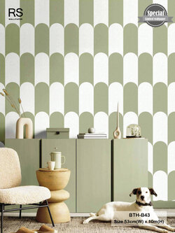 วอลเปเปอร์ลายทางทรงโค้ง สีเขียวสลับสีขาว BTH-B43