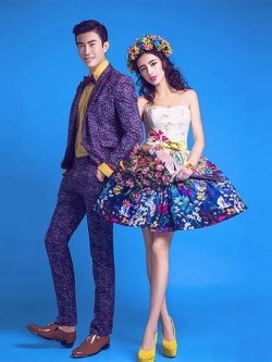PW547- **พรีออเดอร์ค่ะ**ชุดคู่ถ่ายพรีเวดดิ้ง (prewedding dress) & ชุดแต่งงานแฟนซี (Fancy wedding dress)ชายหญิง "ธีมสีน้ำเงิน"