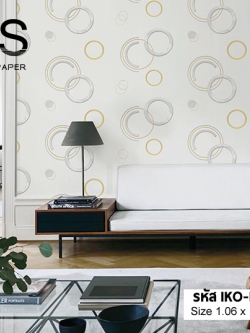 วอลเปเปอร์ โมเดินท์พื้นขาว ลายวงกลม เทาทอง IKO-M21W