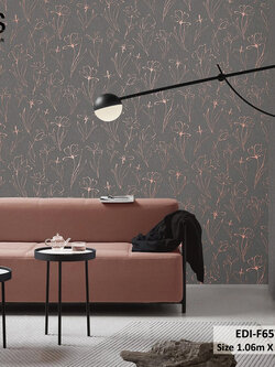 วอลเปเปอร์ ลายดอกไม้สีโรสโกลด์ พื้นสีเทาดำ EDI-F65W