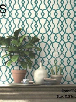 วอลเปเปอร์โมเดินท์ สีพื้นขาว ลายฟ้าเขียว (Moroccan Style)FD2-B46