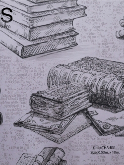 วอลเปเปอร์ลายกองหนังสือพื้นสีม่วง THA-B31
