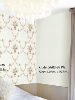 วอลเปเปอร์ลายดอกไม้เป็นพวงพื้นลายผ้าโทนสีฟ้าขาว GAR3-B16W