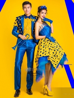 PW550- **พรีออเดอร์ค่ะ**ชุดคู่ถ่ายพรีเวดดิ้ง (prewedding dress) & ชุดแต่งงานแฟนซี (Fancy wedding dress)ชายหญิง "ธีมสีน้ำเงินเหลือง"