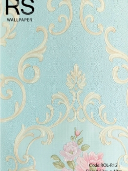 วอลเปเปอร์ลายหลุยส์ดอกไม้หรูหราพื้นโทนสีฟ้า ROL-R12
