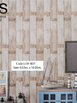 วอลเปเปอร์ลายแผ่นไม้เก่าโทนสีน้ำตาลเหลืองอ่อน LOF-B37