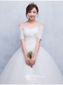 BR231 **พรีออเดอร์**ชุดแต่งงาน&ชุดเจ้าสาวแบบหางปลายาวสีขาวเกรดพรีเมี่ยม เปิดไหล่ มีแขน หรูหราน่ารัก สวยโดดเด่นไม่ซ้ำใคร