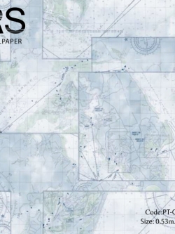วอลเปเปอร์ลายแผนที่สีน้ำเงินแกมสีครีมทอง PT-Q51