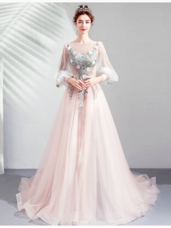 DL099 **พรีออเดอร์** ชุดออกงานสีเนื้อ ชุดราตรี เดรสยาวออกงาน (Night party dresses) ชุดไปงานแต่งงานสวยๆ "ธีมสีเนื้อ"