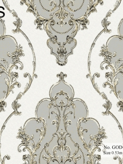 วอลเปเปอร์ วินเทจ สีครีม-เงิน No.GOD-S47