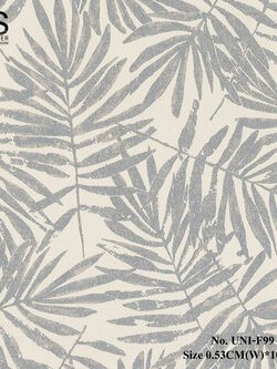 วอลเปเปอร์ติดผนัง ลายใบไม้ สีเงินเทา พื้นสีครีม No.UNI-F99