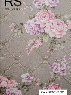 วอลเปเปอร์ลายดอกไม้พื้นเป็นตารางดอกไม้สานกันโทนสีน้ำตาลชมพู SEN2-F16W