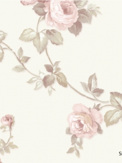 วอลเปเปอร์ลายช่อดอกไม้เลื้อยสไตล์วินเทจโทนสีอ่อนพื้นเทกเจอร์ผ้าไหมสีขาวมุก ITT-F43