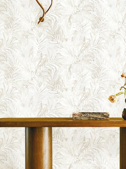วอลเปเปอร์ ลายใบไม้สีเทาครีม MOT-C17W