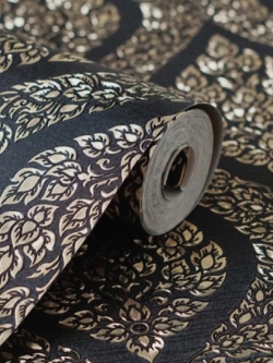 วอลเปเปอร์ลายพุ่มข้าวบิณฑ์สีทองพื้นสีดำ LTH-M10