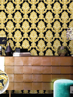 วอลเปเปอร์ลายหลุยส์ พื้นสีดำ ลายสีทองFSK-J76