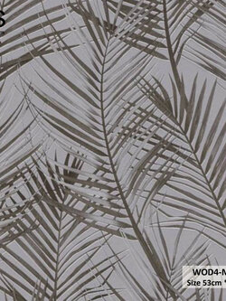 วอลเปเปอร์ลายใบไม้สีน้ำตาลพื้นสีเทา สไตล์ทรอปิคอล WOD4-M33