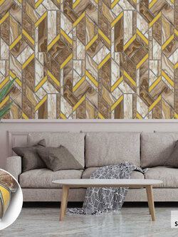 วอลเปเปอร์ลายโมเดิร์น ลูกบากศ์ สีทอง FSK-J87