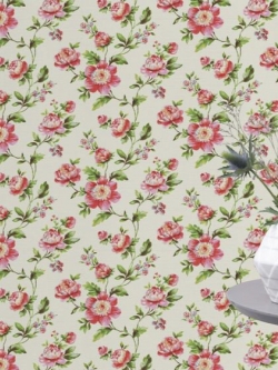 วอลเปเปอร์ลายดอกไม้พื้นครีม ดอกชมพูสดใหญ่สุด9ซม.FD2-B17