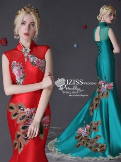 PW434- **พรีออเดอร์สีเขียวและสีแดง**ชุดกี่เพ้ายาว ชุดยกน้ำชา ชุดถ่ายพรีเวดดิ้ง (prewedding dress) & ชุดแต่งงานแฟนซี (Fancy wedding dress) "ธีมสีเขียว"