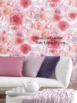 วอลเปเปอร์ลายสแตมป์ดอกกุหลาบโทนสีชมพูแดง GAR3-B48