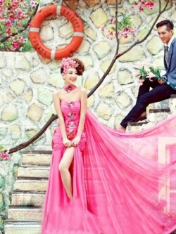 PW089 - Pre order ชุดคู่ถ่ายพรีเวดดิ้ง (prewedding dress) & ชุดแต่งงานแฟนซี (Fancy wedding dress)ชายหญิง "ธีมสีชมพู-กรมท่า"