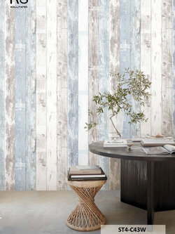 วอลเปเปอร์ลายแผ่นไม้วินเทจ สีเทาสลับสีฟ้า ST4-C43W