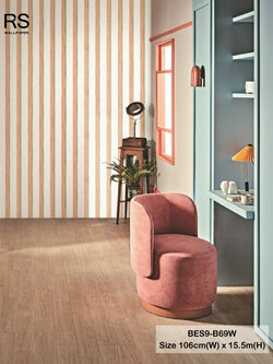 วอลเปเปอร์ลายทางสีส้มเขียว สลับสีครีม BES9-B69W