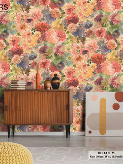 วอลเปเปอร์ลายดอกไม้ โทนแดงส้ม BLO-C01W