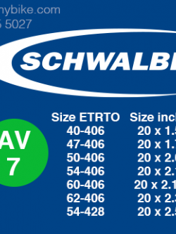 ยางใน Schwalbe 20"1.5-2.5 AV7