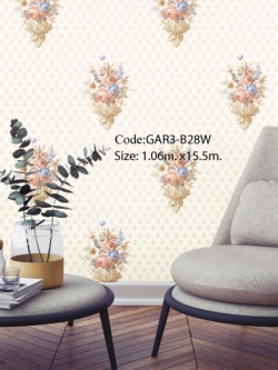 วอลเปเปอร์ลายช่อดอกไม้พื้นมีลายกลีบดอกไม้ออกโทนสีส้มวินเทจ GAR3-B28W