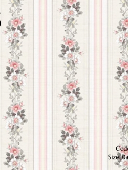 วอลเปเปอร์ลายทางดอกไม้ใบไม้ดอกออกสีโอรสใบเทาเข้ม ช่องกว้าง 12 ซม.สีเทาเหลืองอ่อน สลับสีโอรสอ่อนขาว BQ-B63