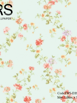 วอลเปเปอร์ลายดอกไม้เล็กๆเลื้อยมีกลิตเตอร์ พื้นลายผ้าสีเขียวอมฟ้า FWS-D39W
