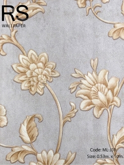 วอลเปเปอร์ลายใบไม้ดอกไม้เรื้อยโทนสีเงินกับสีทองอ่อน ML-J30