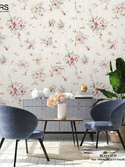 วอลเปเปอร์ลายดอกไม้สีม่วง พื้นสีขาว BLO-C41W