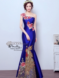 PW499 - **พรีออเดอร์มี 6 สีค่ะ** ชุดกี่เพ้าสีน้ำเงินหางปลา ชุดคู่ถ่ายพรีเวดดิ้ง (prewedding dress) & ชุดแต่งงานแฟนซี (Fancy wedding dress)ชายหญิง "ธีมสีน้ำเงิน"