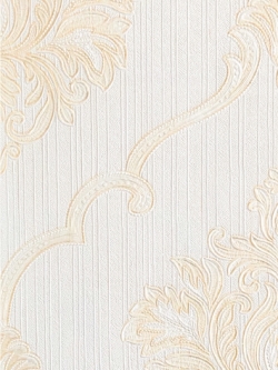 วอลเปเปอร์ลายหลุยส์ดอกสีทองอ่อนมีกลิตเตอร์พื้นสีขาวอมเหลืองอ่อน ROL-R02