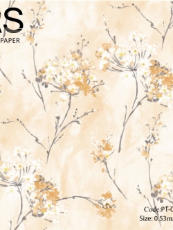วอลเปเปอร์ลายดอกไม้สีส้มวาดด้วยสีน้ำมันพื้นสีส้มอ่อนแกมทอง PT-Q02