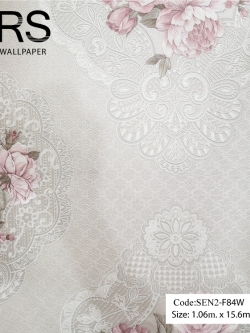 วอลเปเปอร์ลายดอกกุหลาบคลาสสิคสีชมพูพื้นโทนสีมุกอมชมพู SEN2-F84W