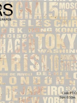 วอลเปเปอร์ลายตัวหนังสือสีเหลืองมีแผนที่ด้วยพื้นสีเงิน PT-Q23