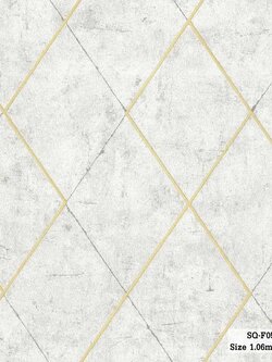 วอลเปเปอร์ลายปูนเปลือยสีขาวเทาอ่อน ใส่เส้นตัดขอบสีทอง SQ-F05W