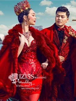 PW546- **พรีออเดอร์ค่ะ**ชุดคู่ถ่ายพรีเวดดิ้ง (prewedding dress) & ชุดแต่งงานแฟนซี (Fancy wedding dress)ชายหญิง "ธีมสีแดง"