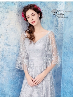 DL063 - **พรีออเดอร์** ชุดราตรี เดรสยาวออกงาน (Night party dresses) ชุดไปงานแต่งงานสวยๆ "ธีมสีเงินแต่งกลิตเตอร์"