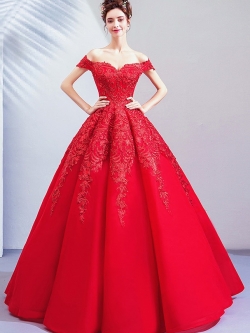 DL090 **พรีออเดอร์** ชุดออกงานสีแดง ชุดราตรี เดรสยาวออกงาน (Night party dresses) ชุดไปงานแต่งงานสวยๆ "ธีมสีแดง"