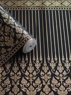 วอลเปเปอร์กรวยเชิงประจำยามสีทองพื้นสีดำ LTH-M44