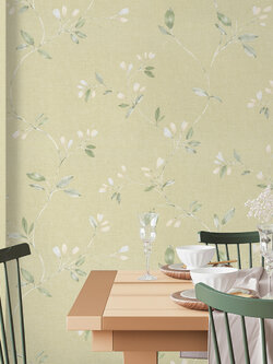 วอลเปเปอร์ลายดอกไม้ สีเทา-ครีม พื้นสีเขียวขี้ม้าอ่อน EPI-F42W